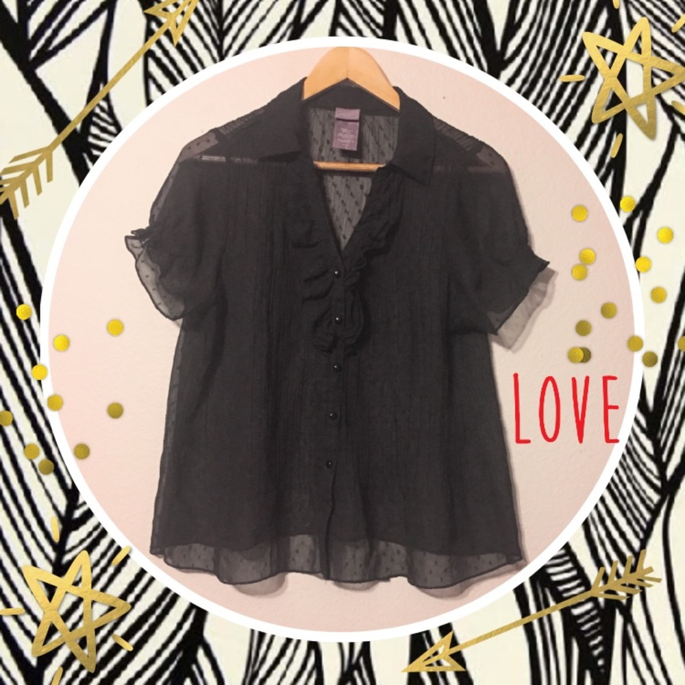 Laura Scott Sheer Blouse w/ Ruffled Polka Sleeves