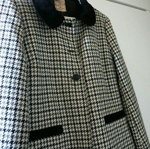 Vintage Ivory Wool Houndstooth print Coat by Tulle