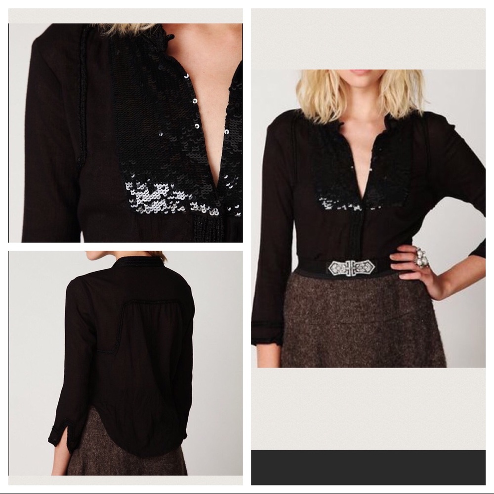 Free People Small New Romantics Black Sequence Top