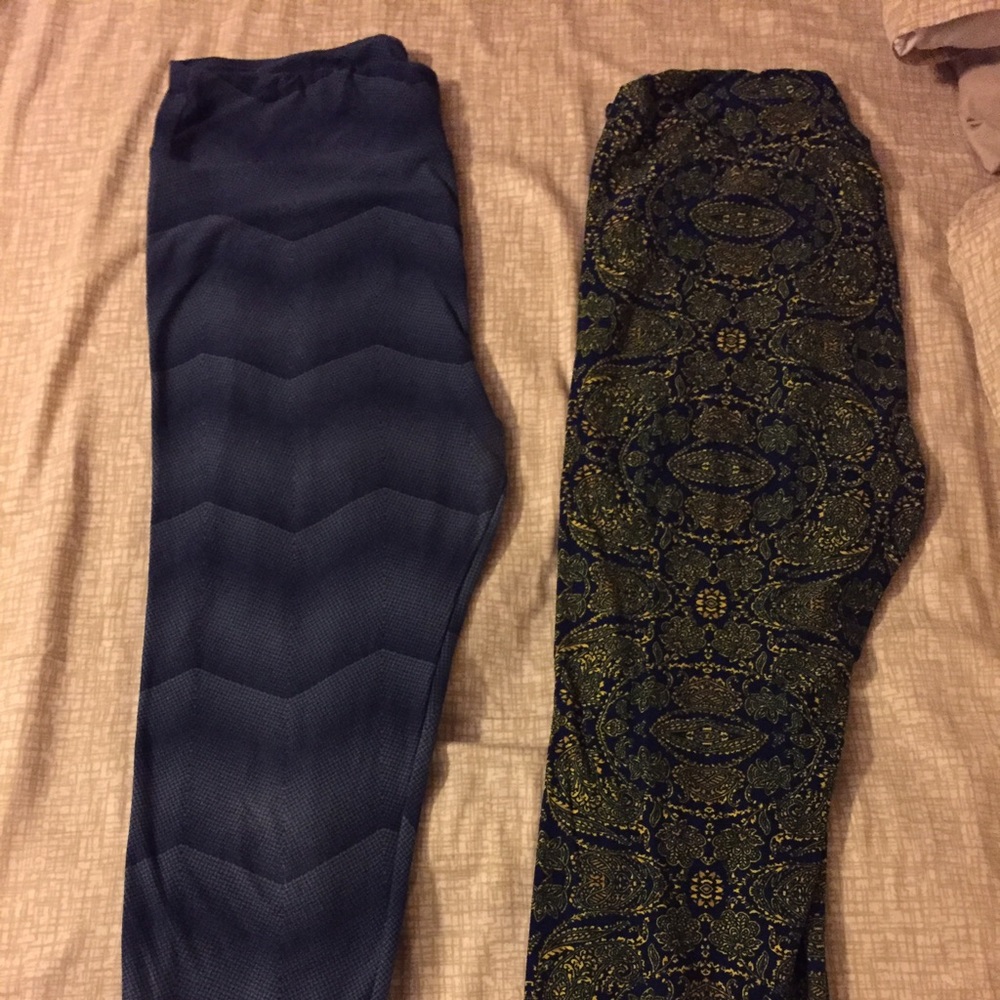 LuLaRoe TC leggings navy golden and bluish gray