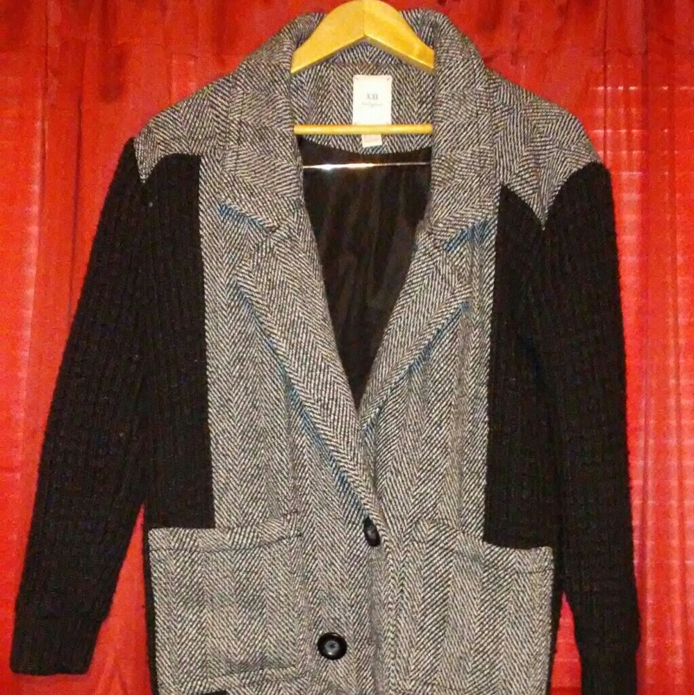 Cable Knit & Herringbone Coat, Size Small