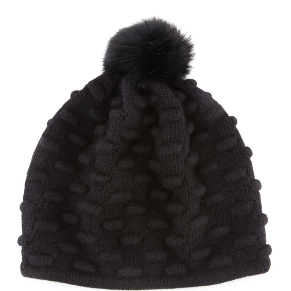 Bumpy Knit Winter Hat with Fur Pompom
