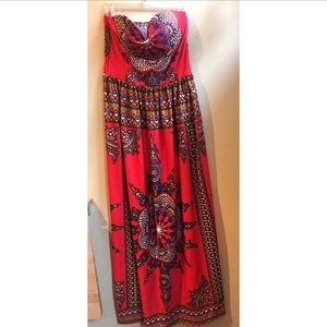 Strapless maxi dress.