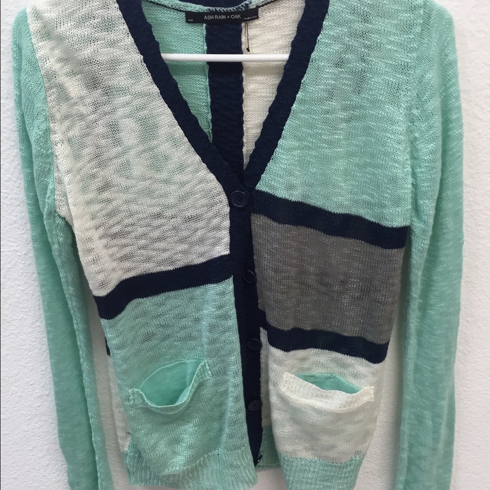 Ash Rain + Oak mint blue and white sweater