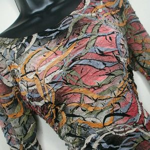 VINTAGE Blouse by GWHEELS Size L Art Print Stretch