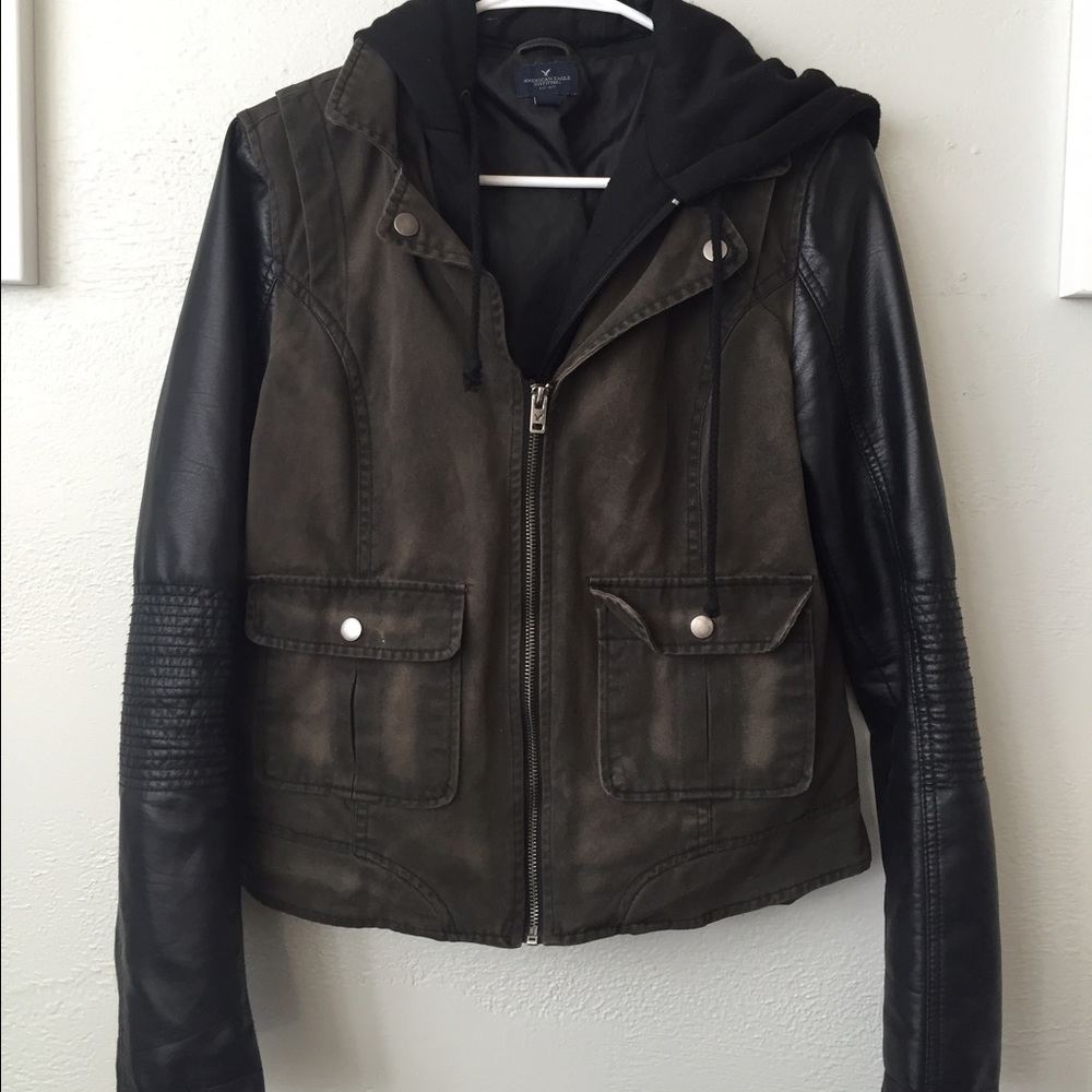American Eagle Leather Sleeved Jacket