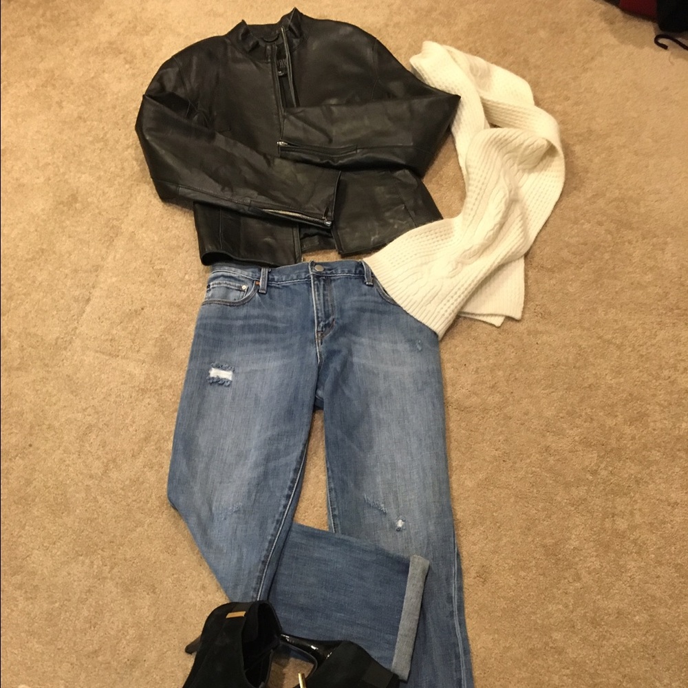 Leather Bomber Style Jacket ~ Black