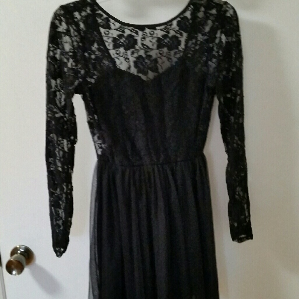 Black Lace Sheer Mini Dress, black lined bodice,