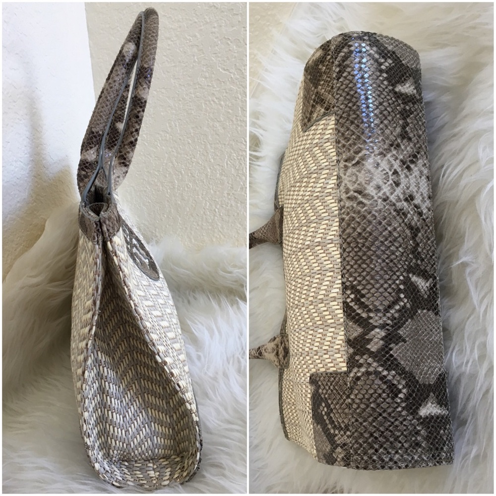 Tory Burch Snakeskin Raffia Mini Ella Tote Bag - Picture 3 of 7