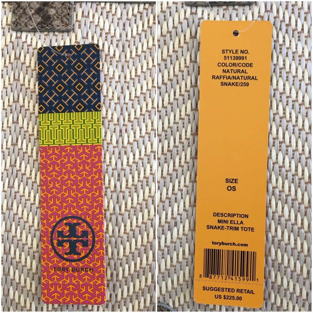 Tory Burch Snakeskin Raffia Mini Ella Tote Bag - Picture 7 of 7