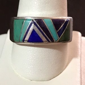 Vintage Calvin Begay Sterling Inlay Ring
