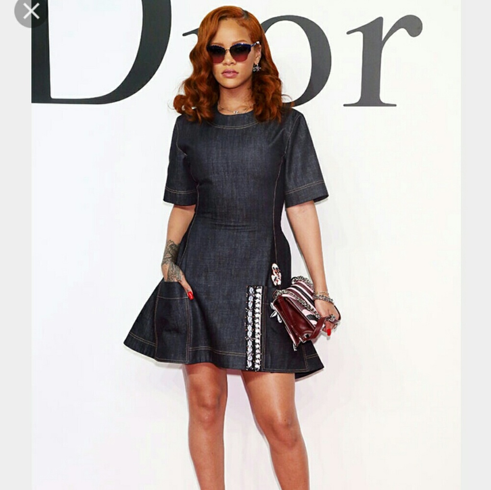 Dark Blue Denim Fit and Flare Dress