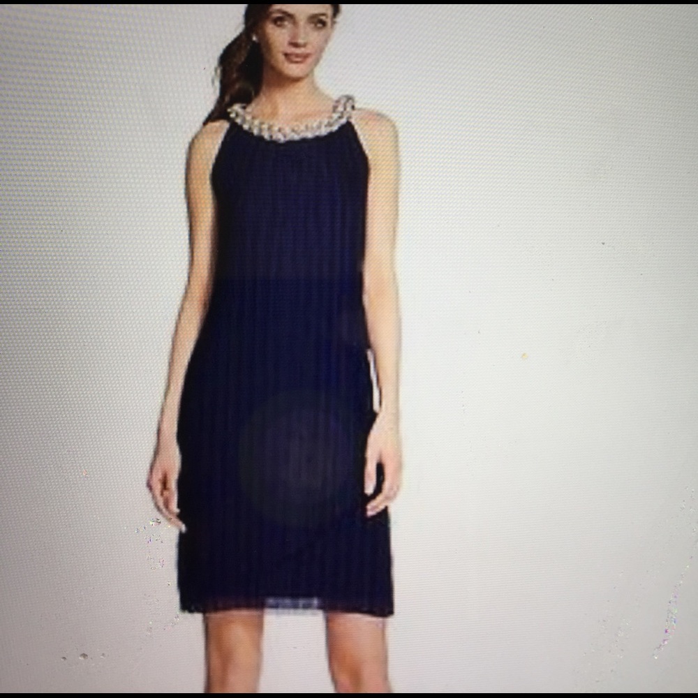 Dr collection embellished neck pleated dress black