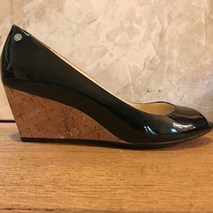 Black Patent Calvin Klein cork wedge pump.