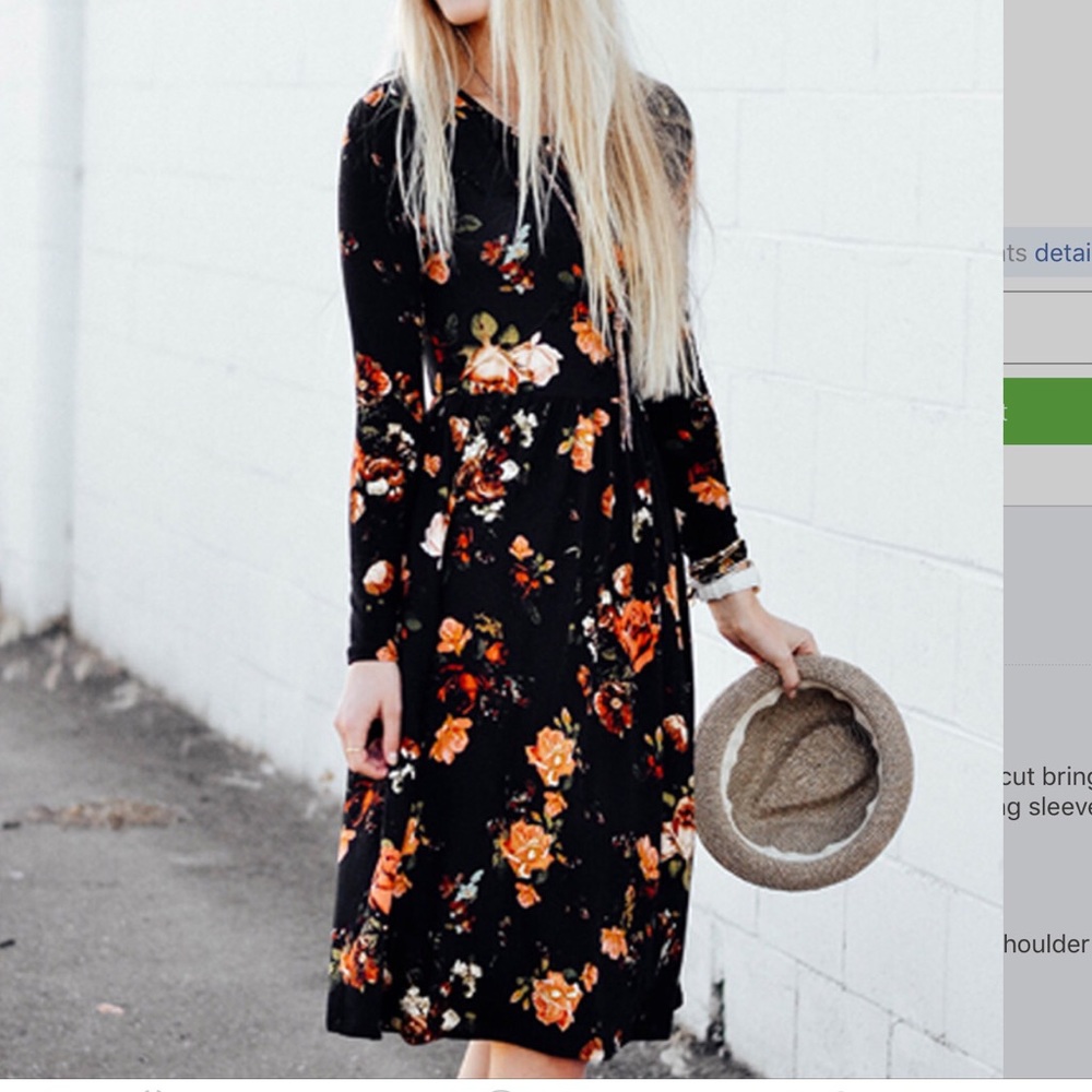 Black Floral print midi dress