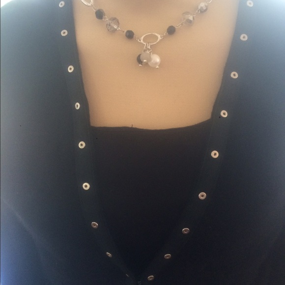 Black Dress Cardigan Sweater w/ Rhinestone closure - Picture 4 of 5