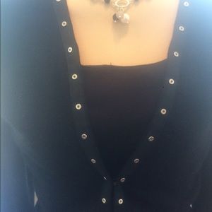 Black Dress Cardigan Sweater w/ Rhinestone closure