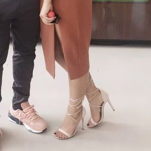 Missguided lace up heels- nude