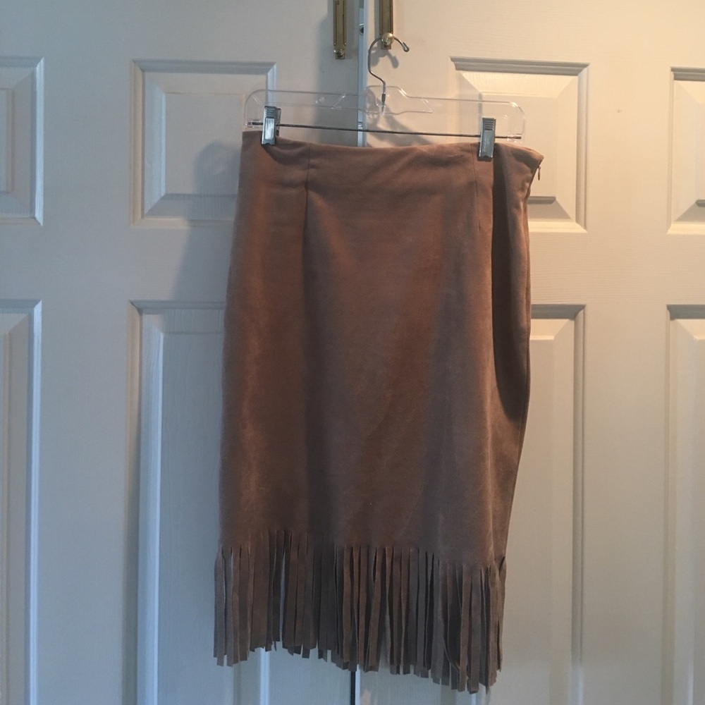 Faux suede fringe skirt