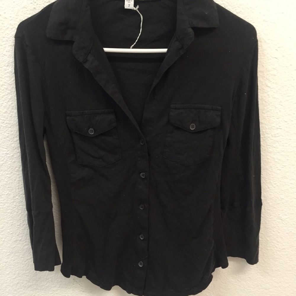 Dark gray James perse button down top