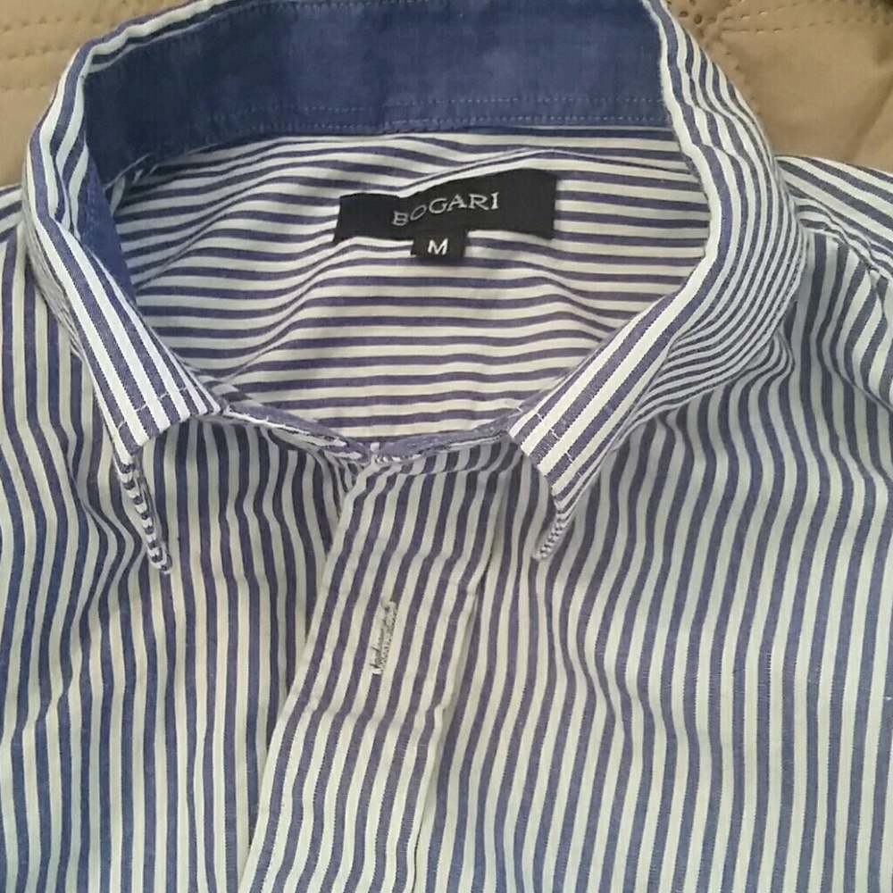 Men's 100% cotton blue striped shirt.