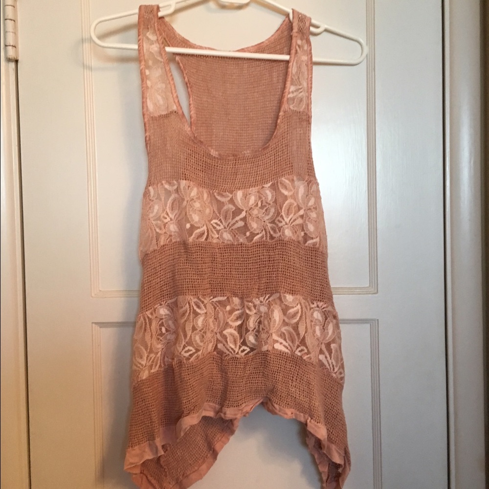 Sheer pink lace tank top