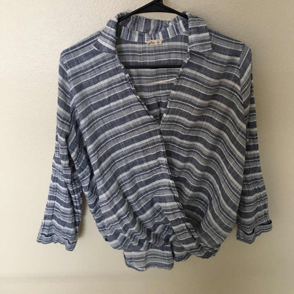 Blue and white striped blouse