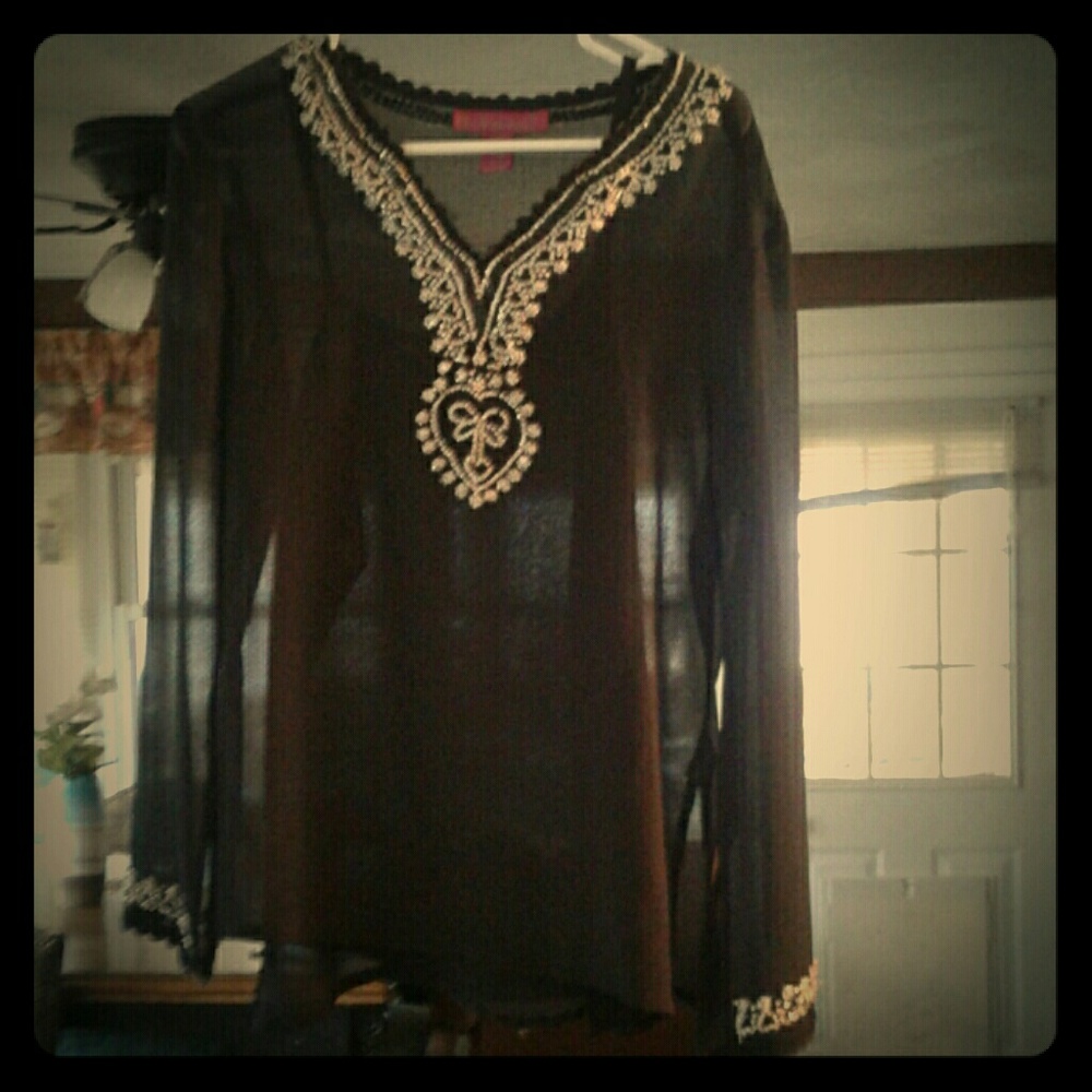 See through black blouse with beautiful beading