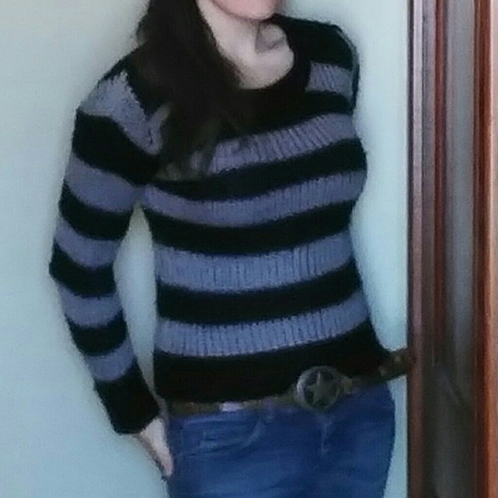 Black and Gray Striped Knit Sweater