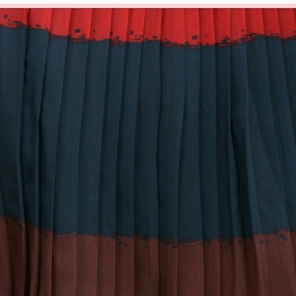 Red Blue Brown Stripe Pleated Skirt - Picture 3 of 4