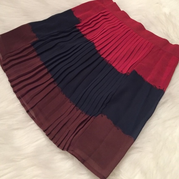 Red Blue Brown Stripe Pleated Skirt - Picture 4 of 4