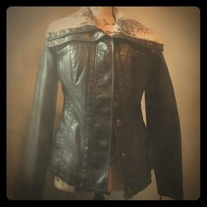 Faux leather and fur coat