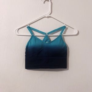Teal blue to indigo crop top sports bra.