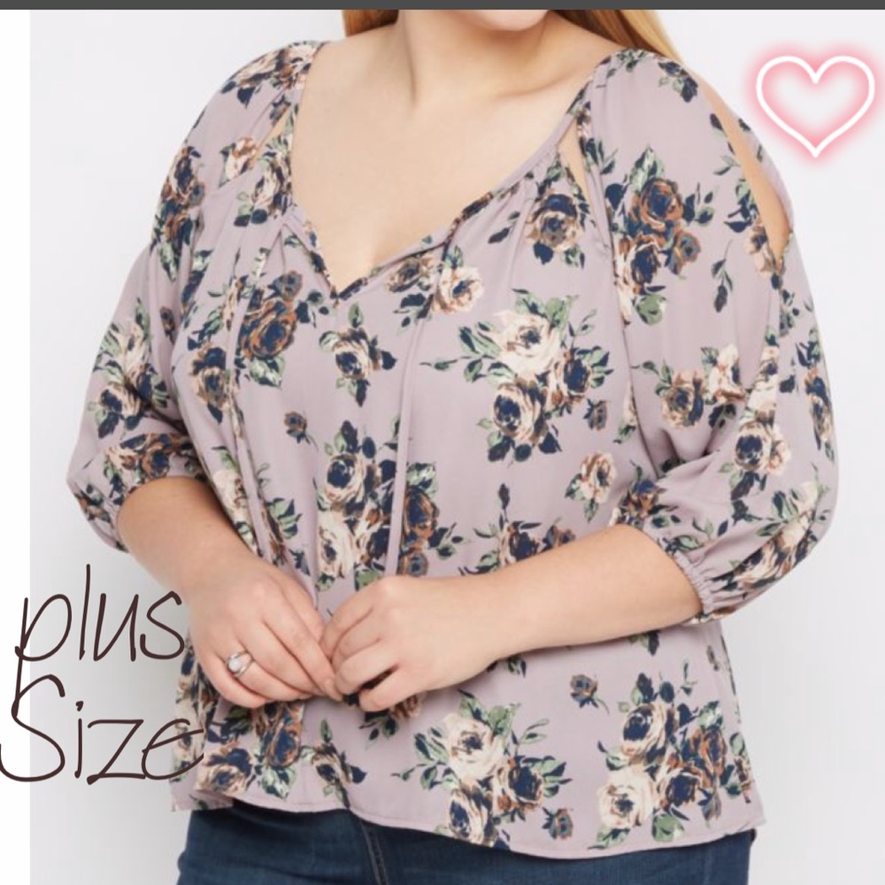 Plus Lavender Rose Cold Shoulder Blouse