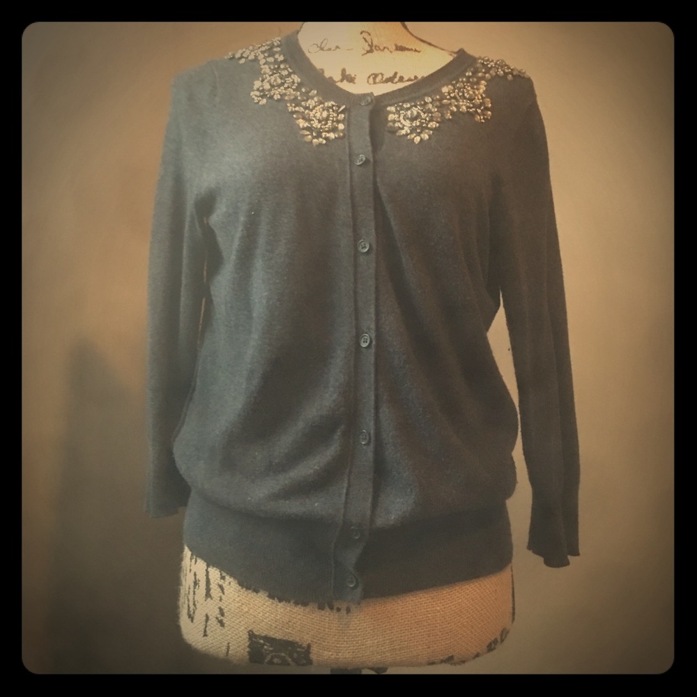 3/4 sleeve beaded neck Cardigan