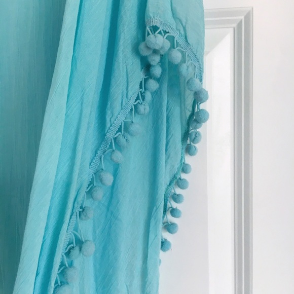 Elan Swim - Aqua Caftan With Pom Pom Trim Elan Swim - Aqua Caftan With Pom Pom Trim