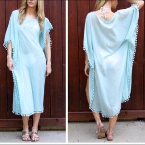 Elan Swim - Aqua Caftan With Pom Pom Trim Elan Swim - Aqua Caftan With Pom Pom Trim