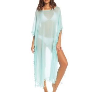 Elan Swim - Aqua Caftan With Pom Pom Trim Elan Swim - Aqua Caftan With Pom Pom Trim