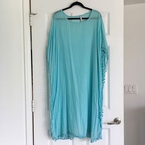 Elan Swim - Aqua Caftan With Pom Pom Trim Elan Swim - Aqua Caftan With Pom Pom Trim