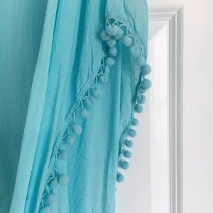 Elan Swim - Aqua Caftan With Pom Pom Trim Elan Swim - Aqua Caftan With Pom Pom Trim