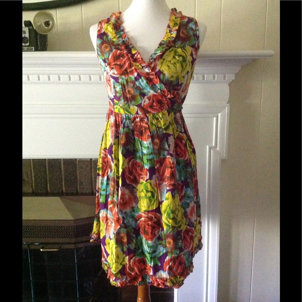 Wrap Around Dress Bright Flower Dress Small
