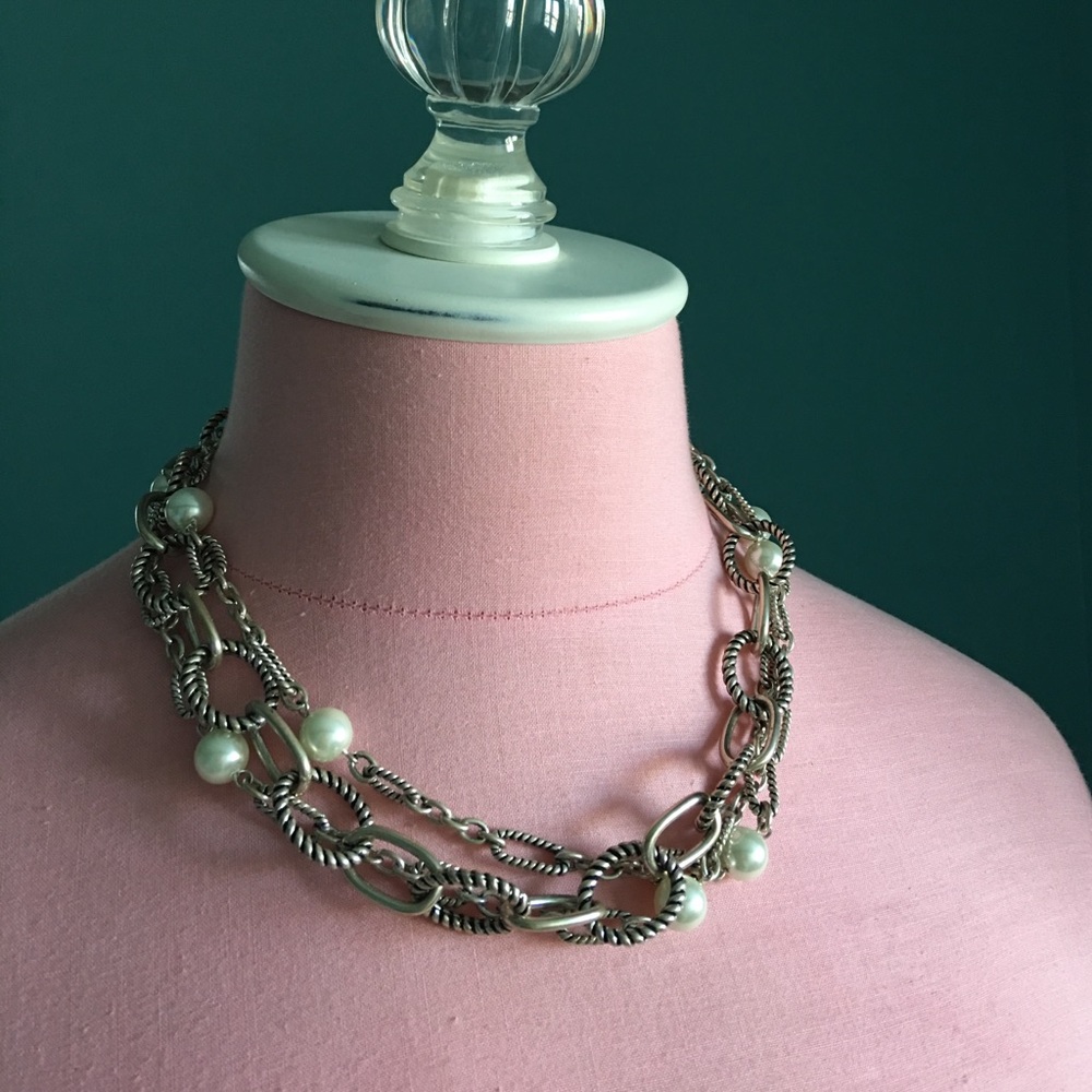 Chunky Silver and Pearl Necklace