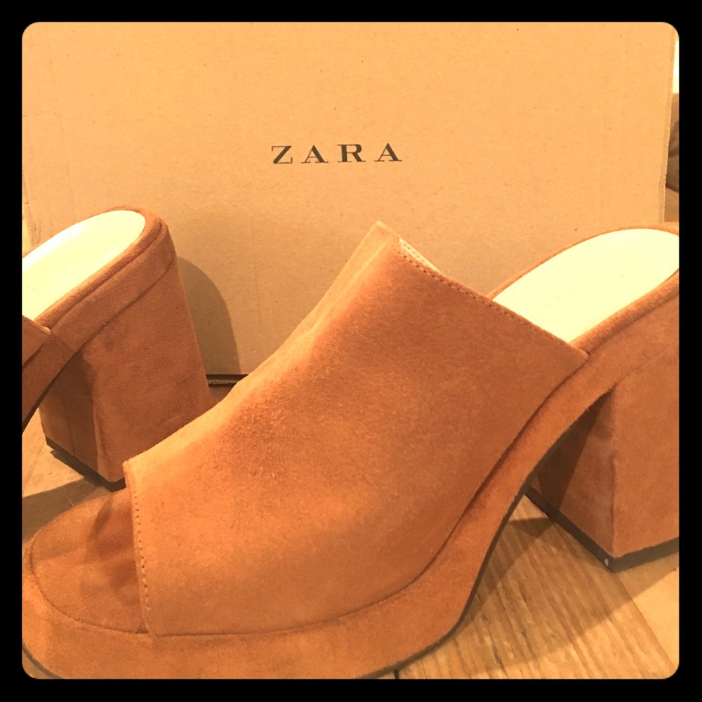 LN Zara camel suede, chunky heel sandal sz 7.5