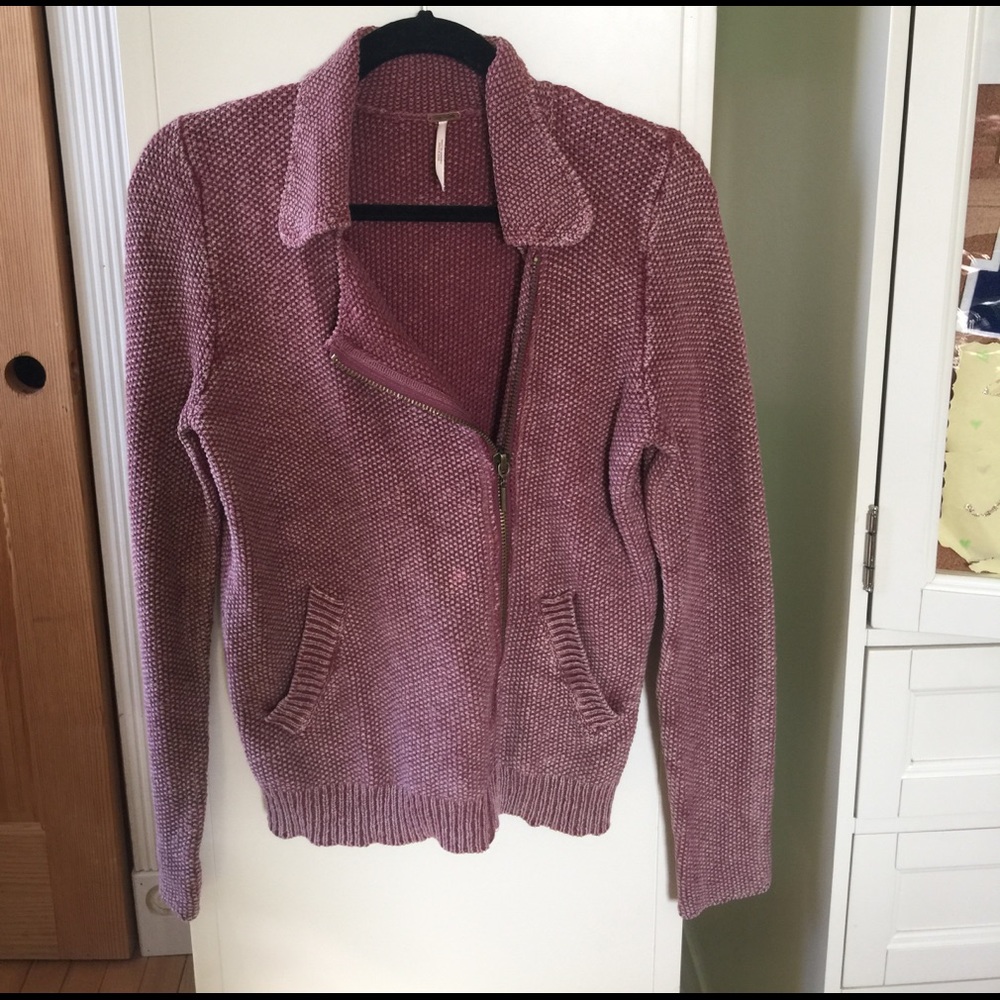 Free People Medium Zip-Up Purpleish/Pink Sweater