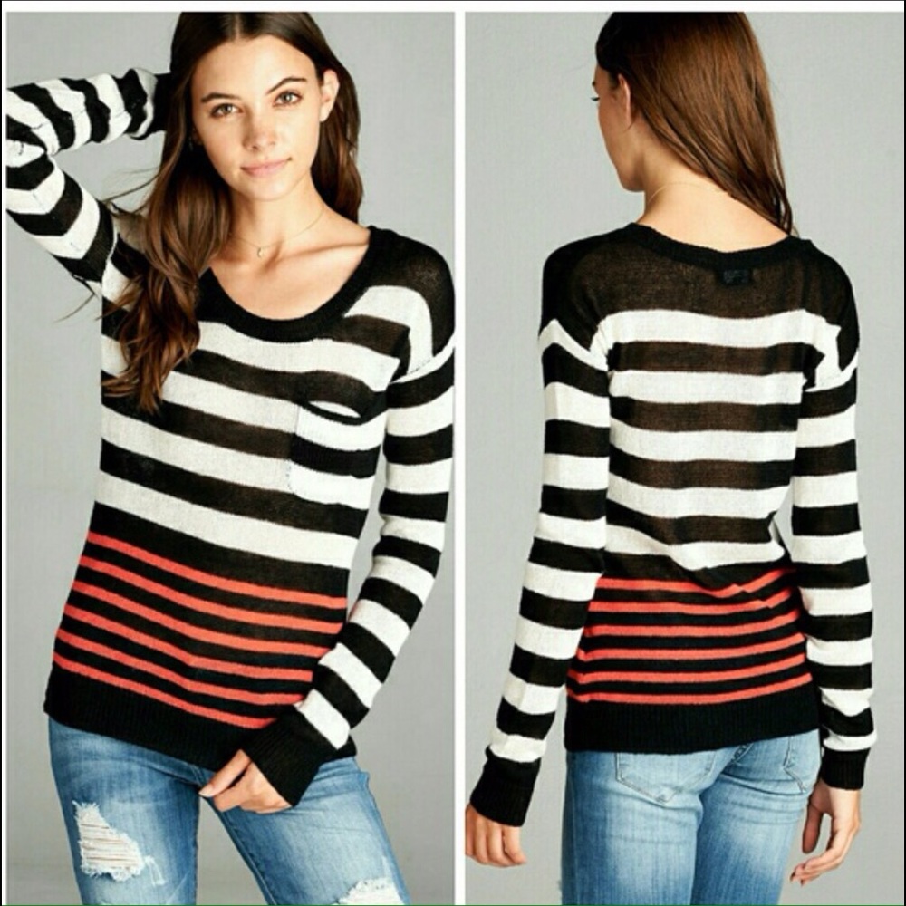 5 star-rated! Stripe color block sweater