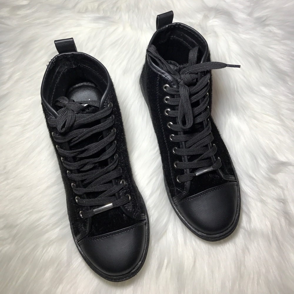Black Pony Hair High Top Sneakers - Picture 2 of 4