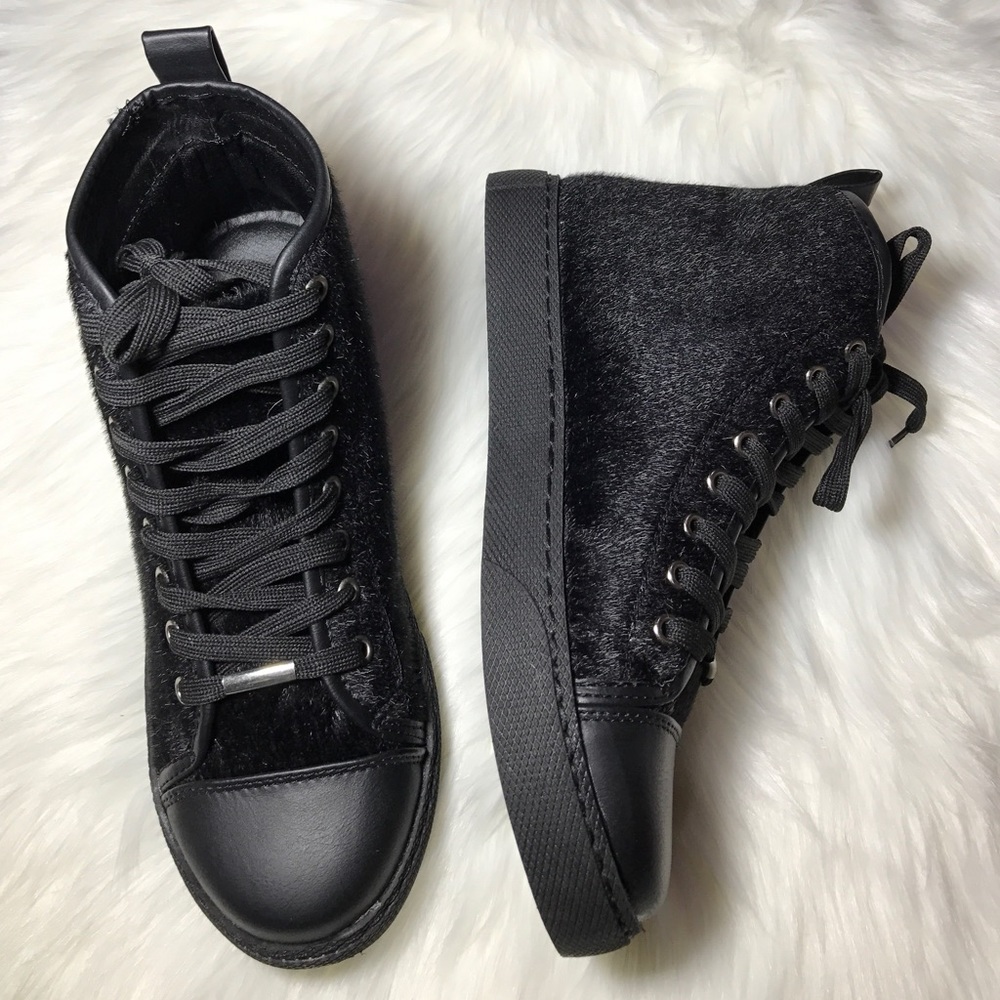 Black Pony Hair High Top Sneakers - Picture 3 of 4