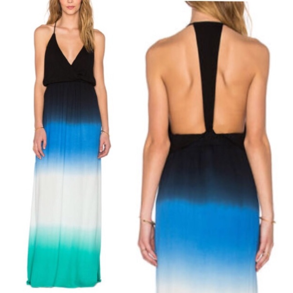 Ombré MAXI DRESS Stretch Jersey T-Back Blue Green