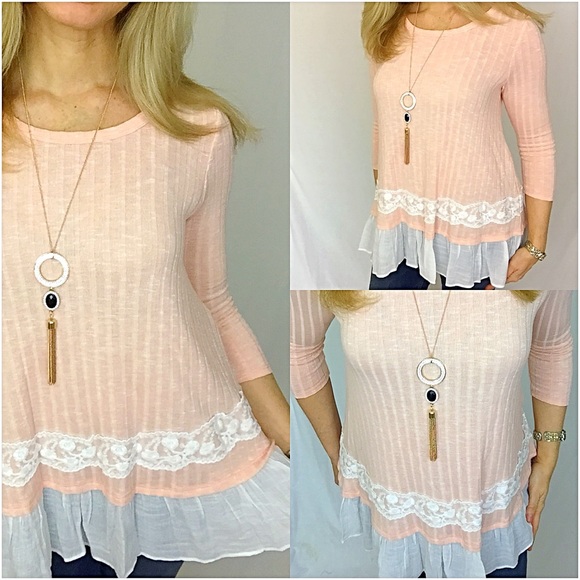 ❤️SOLD❤️Peaches 'n Cream Lace Ruffle Top S sold - Picture 3 of 5