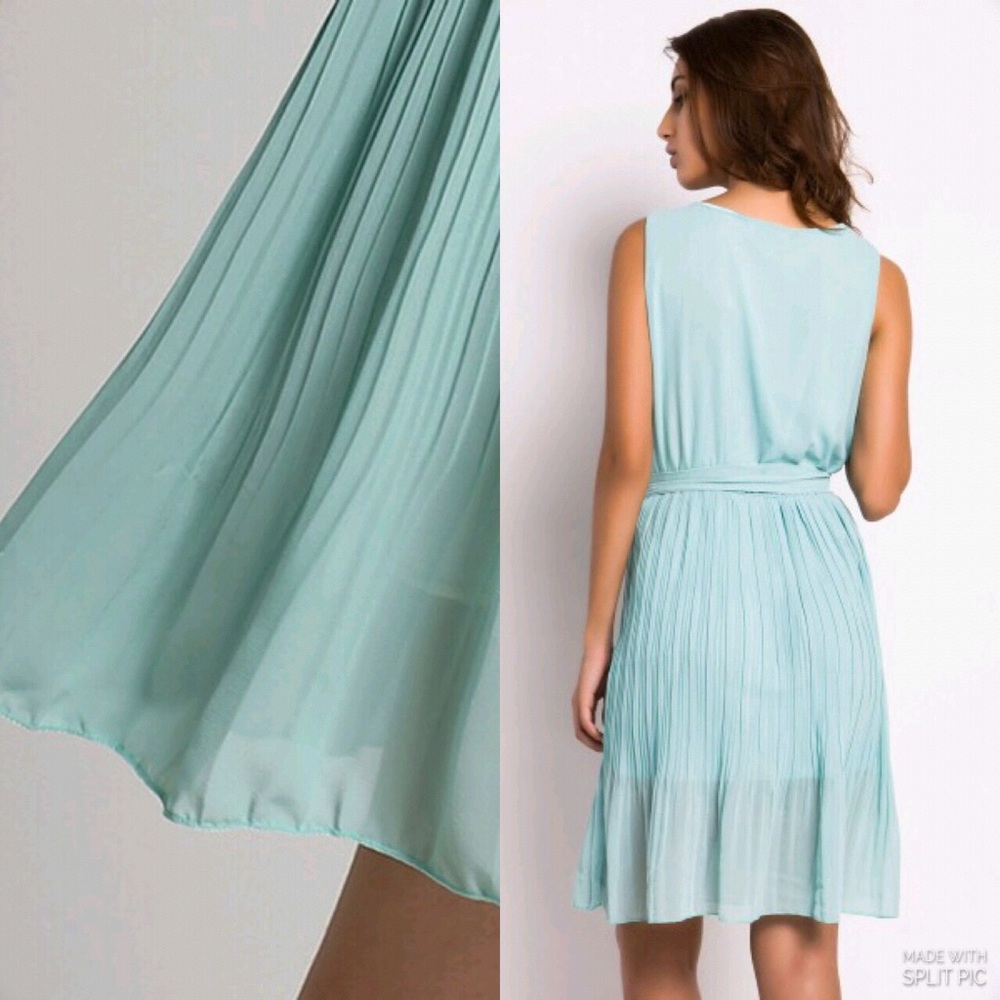 PLEATED CHIFFONAQUA DRESSNWT - Picture 2 of 4